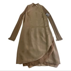 VERA WANG Brown Mesh Sleeve Dress Choker Size 10